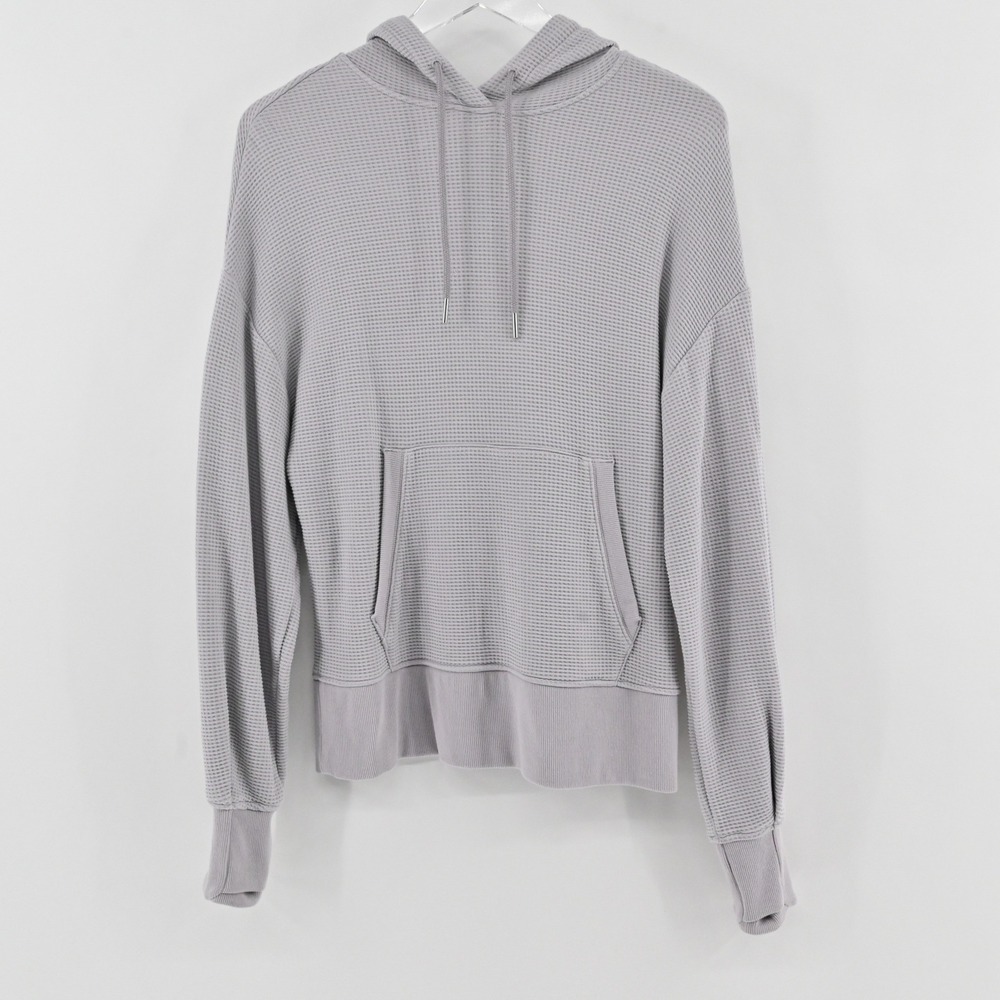 Athleta Balance Waffle Hoodie Womens Size XS Gray Cotton Athleisure Pullover